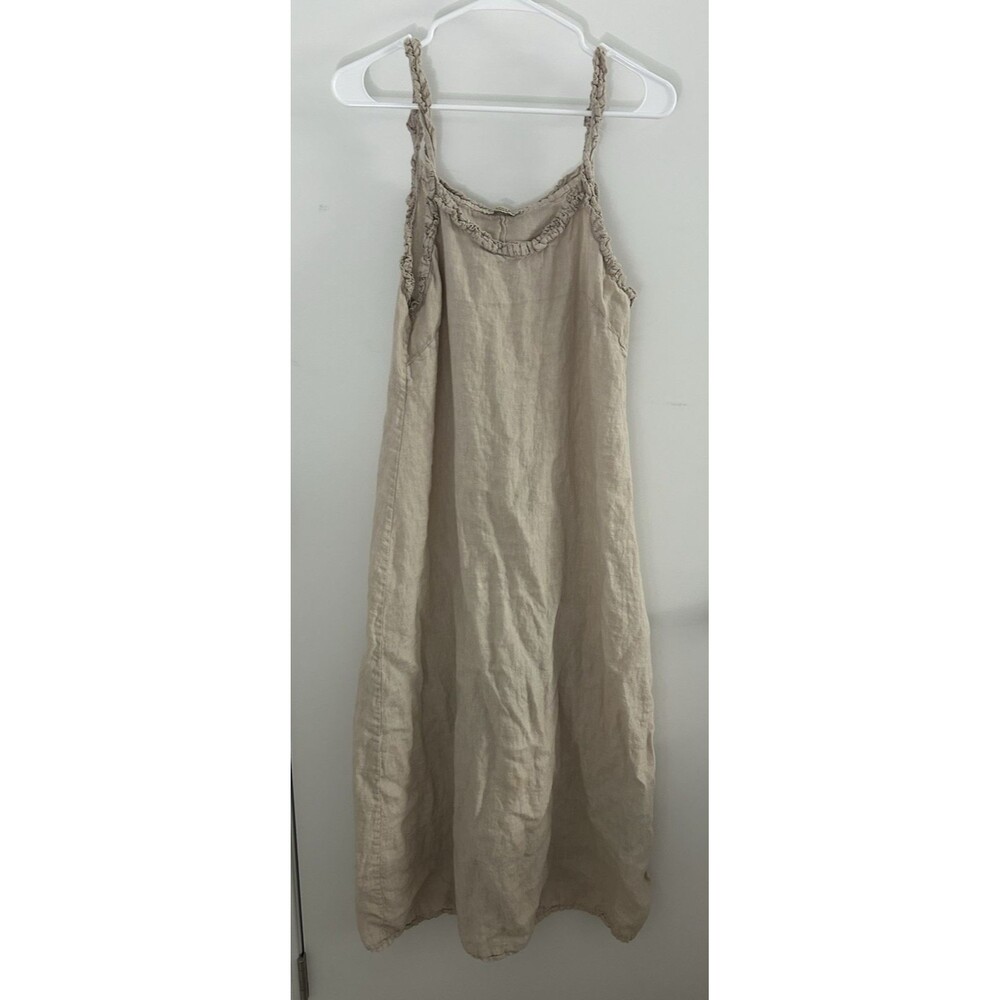 Francesca Bettini Italy Linen Coastal Travel Dress Beige Lagenlook Medium